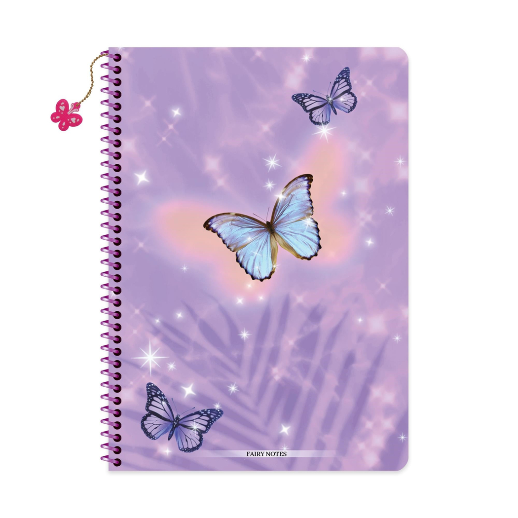 A4 Spiralli Karton Kapak Çizgili Charmlı Kelebek Defter - Mor