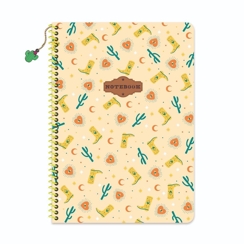 A4 Spiralli Karton Kapak Çizgili Charmlı Kovboy Defter - Sarı
