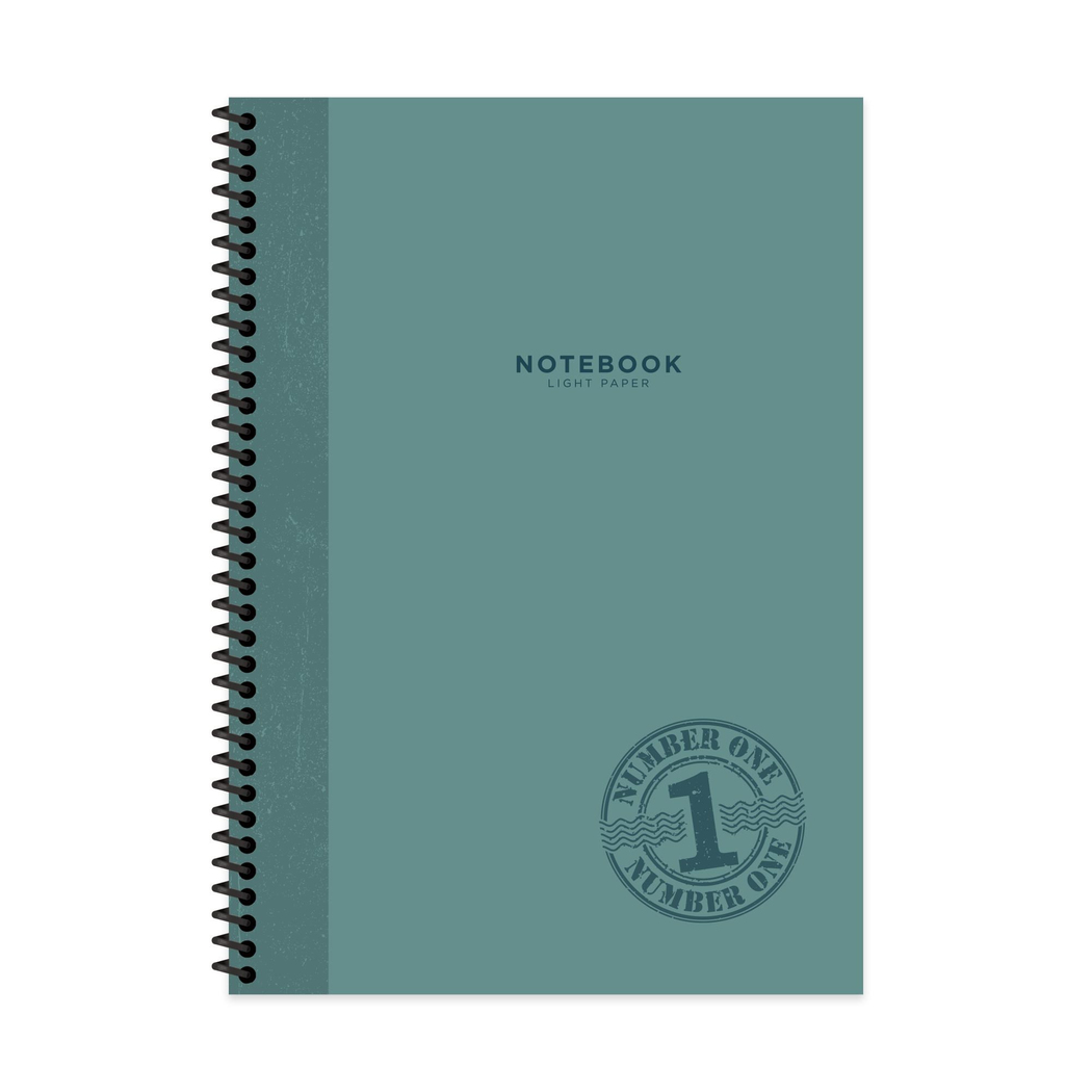 A4 Spiralli Karton Kapak Çizgili Stamp Defter - Mavi