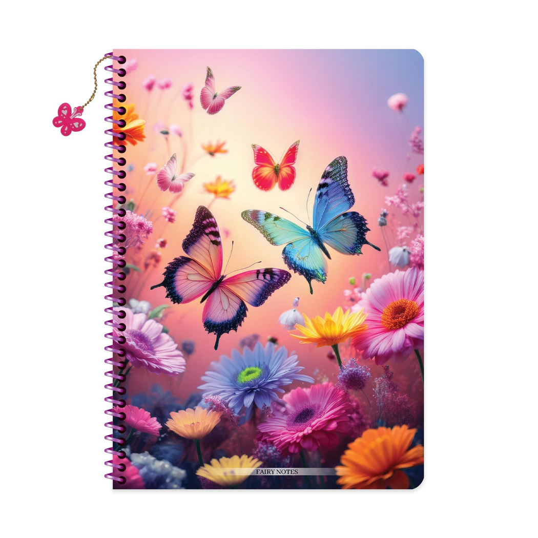 A4 Spiralli Karton Kapak Kareli Charmlı Kelebek Defter - Kelebekler