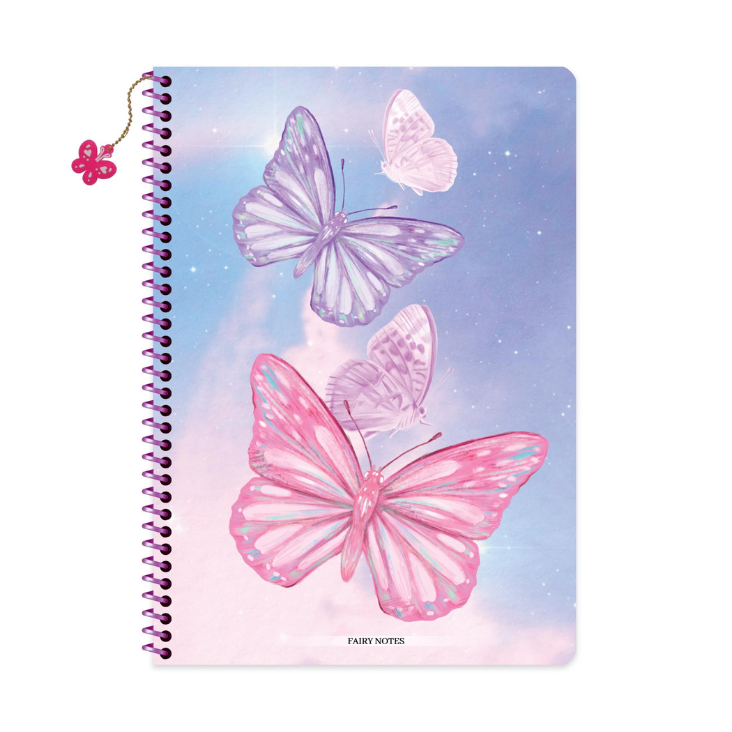 A4 Spiralli Karton Kapak Kareli Charmlı Kelebek Defter - Pembe