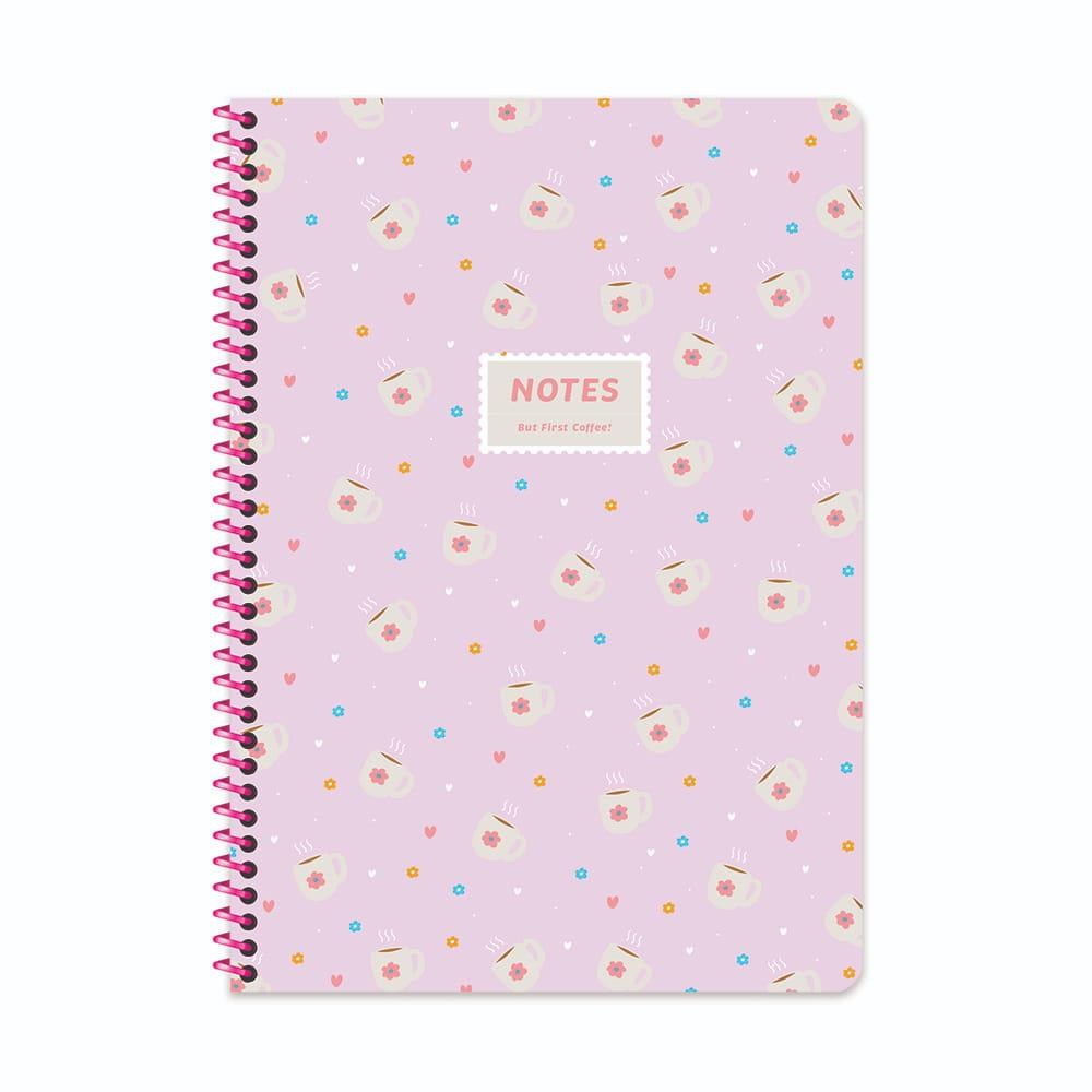 A4 Spiralli Karton Kapak Kareli Kahve Defter - Mor