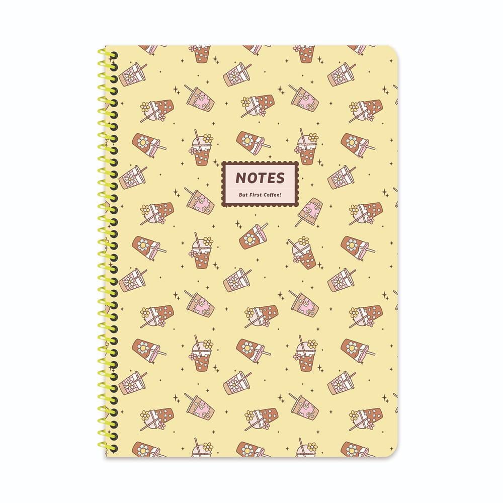 A4 Spiralli Karton Kapak Kareli Kahve Defter - Sarı
