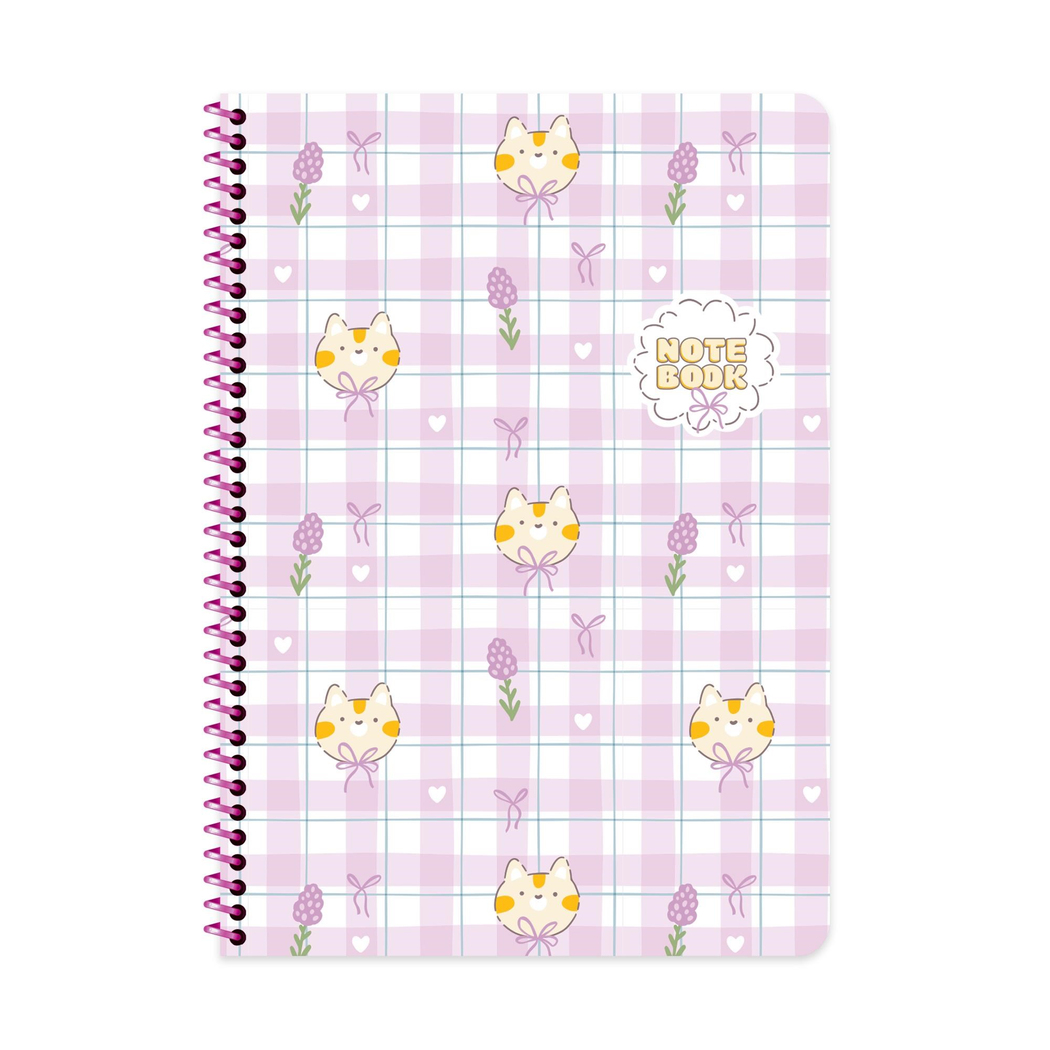 A4 Spiralli Karton Kapak Kareli Kawaii Defter - Kedi