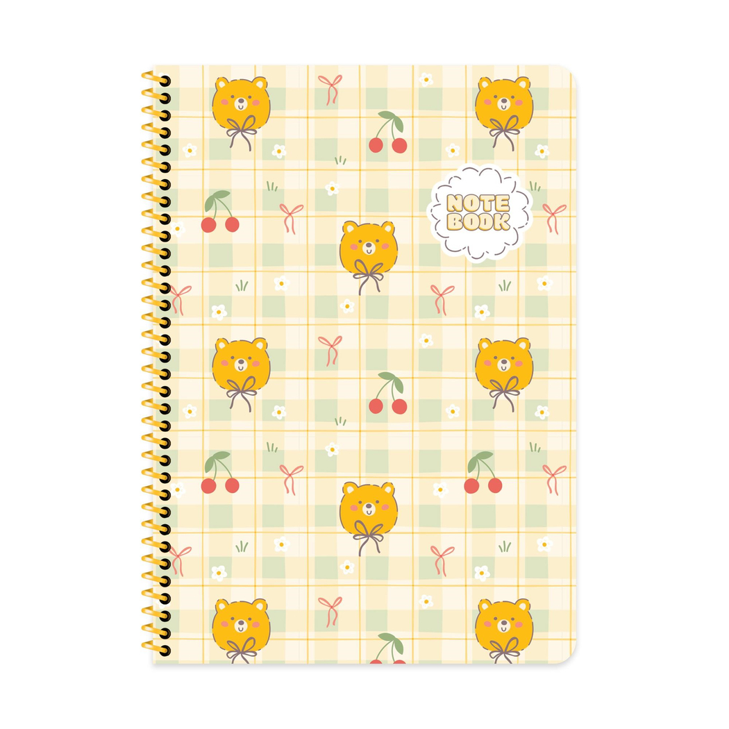 A4 Spiralli Karton Kapak Kareli Kawaii Defter - Ayıcık