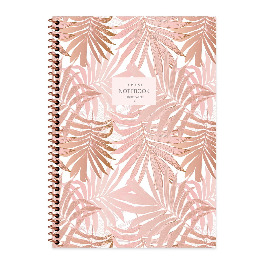 A4 Spiralli Karton Kapak Kareli La Plume Leaves Defter - Kahve