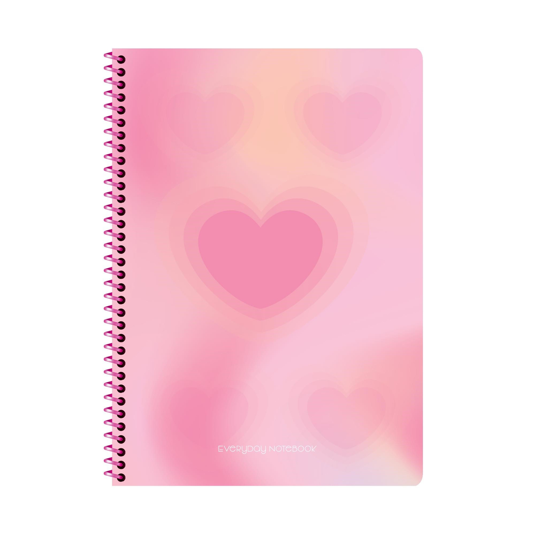 A4 Spiralli Karton Kapak Kareli Pastel Kalp Defter - Pembe Kalp