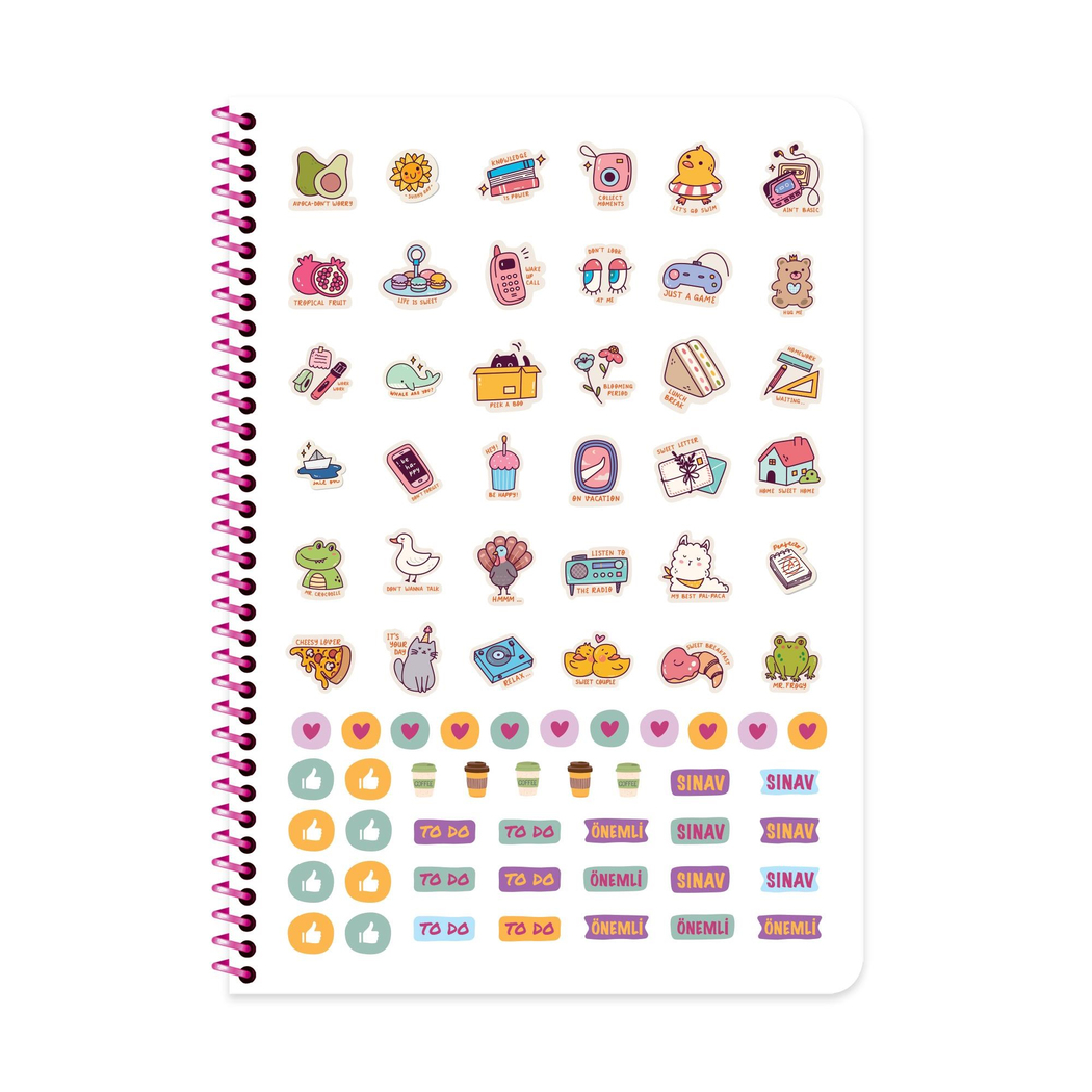 A4 Spiralli Karton Kapak Kareli Pastel Kalp Defter - Beyaz Kalp