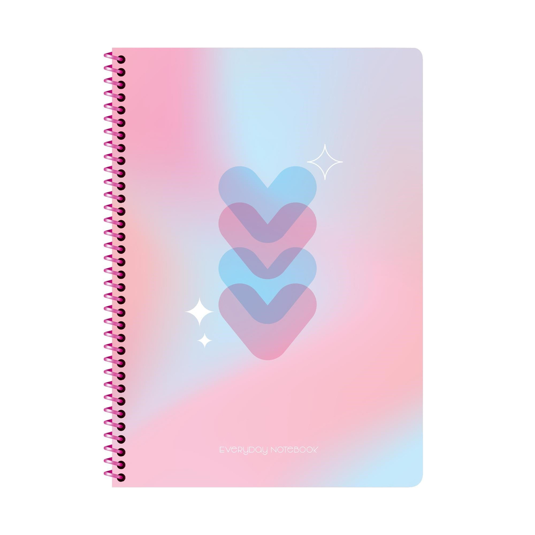 A4 Spiralli Karton Kapak Kareli Pastel Kalp Defter - Mavi