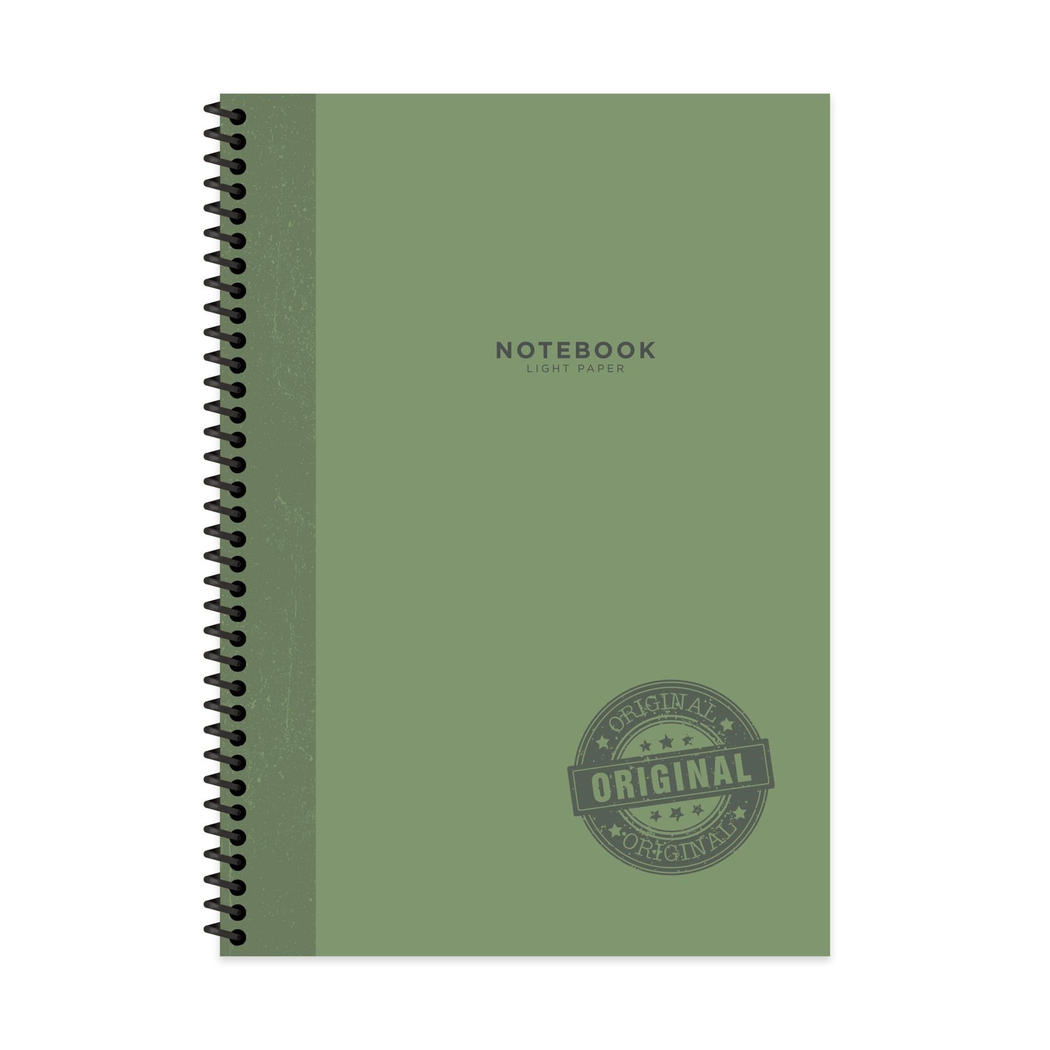 A4 Spiralli Karton Kapak Kareli Stamp Defter - Yeşil
