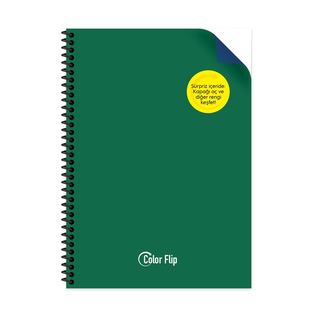 A4 Spiralli PP Kapak Çizgili Çift Renkli Defter - Koyu Yeşil - Mavi