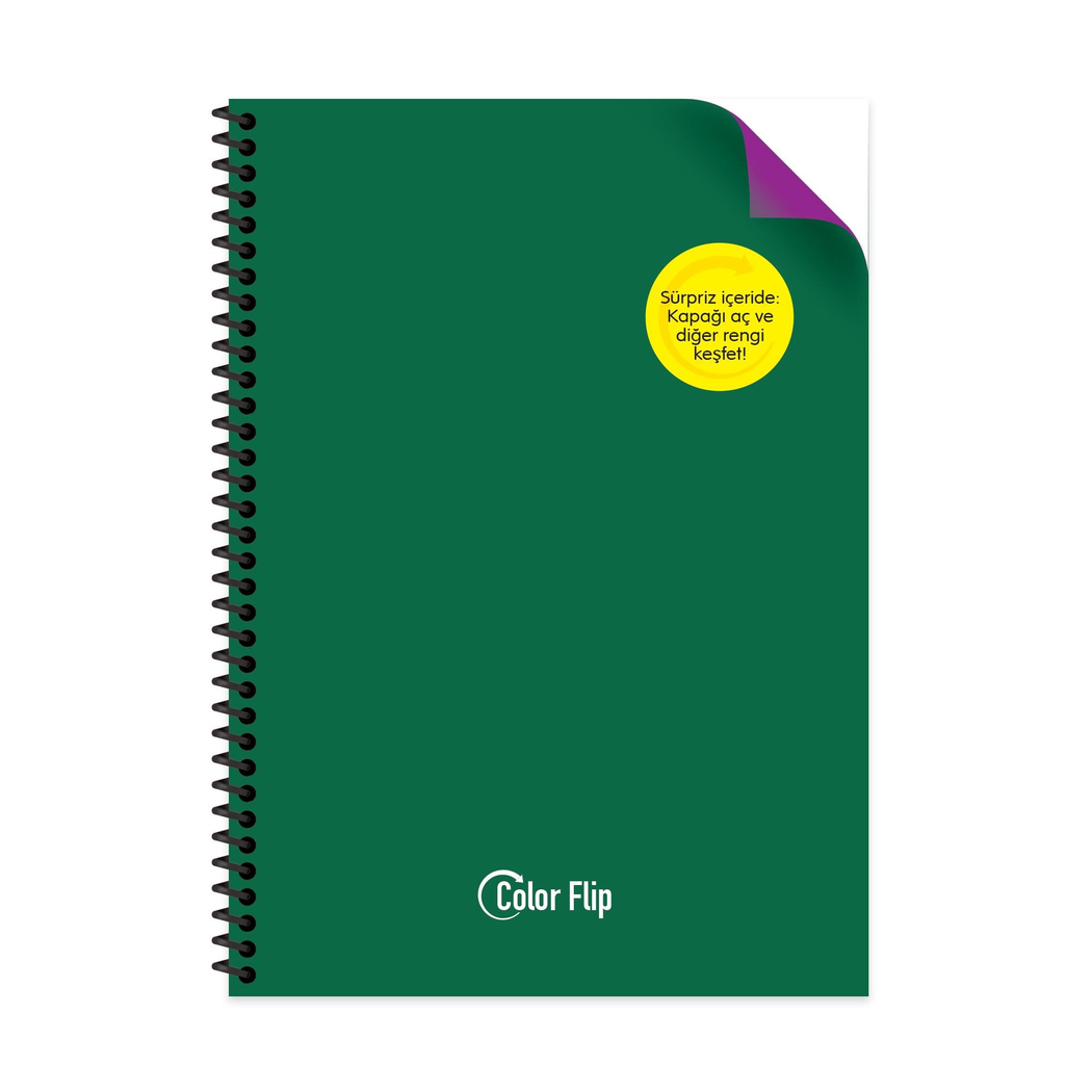 A4 Spiralli PP Kapak Çizgili Çift Renkli Defter - Koyu Yeşil