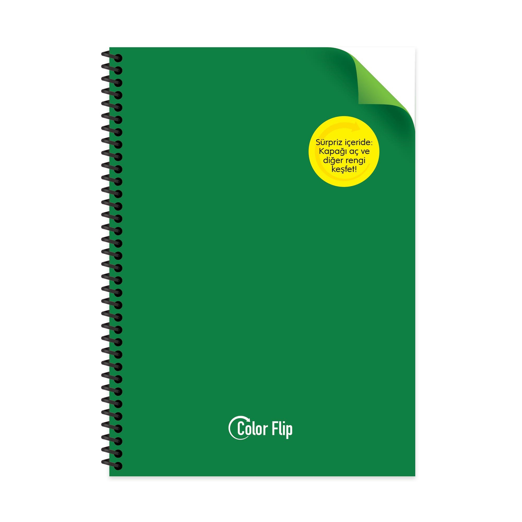 A4 Spiralli PP Kapak Çizgili Çift Renkli Defter - Açık Yeşil