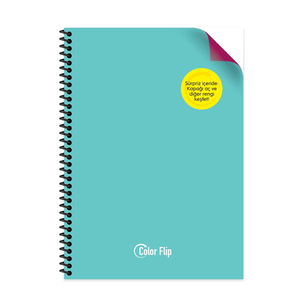 A4 Spiralli PP Kapak Kareli Çift Renkli Defter - Turkuaz
