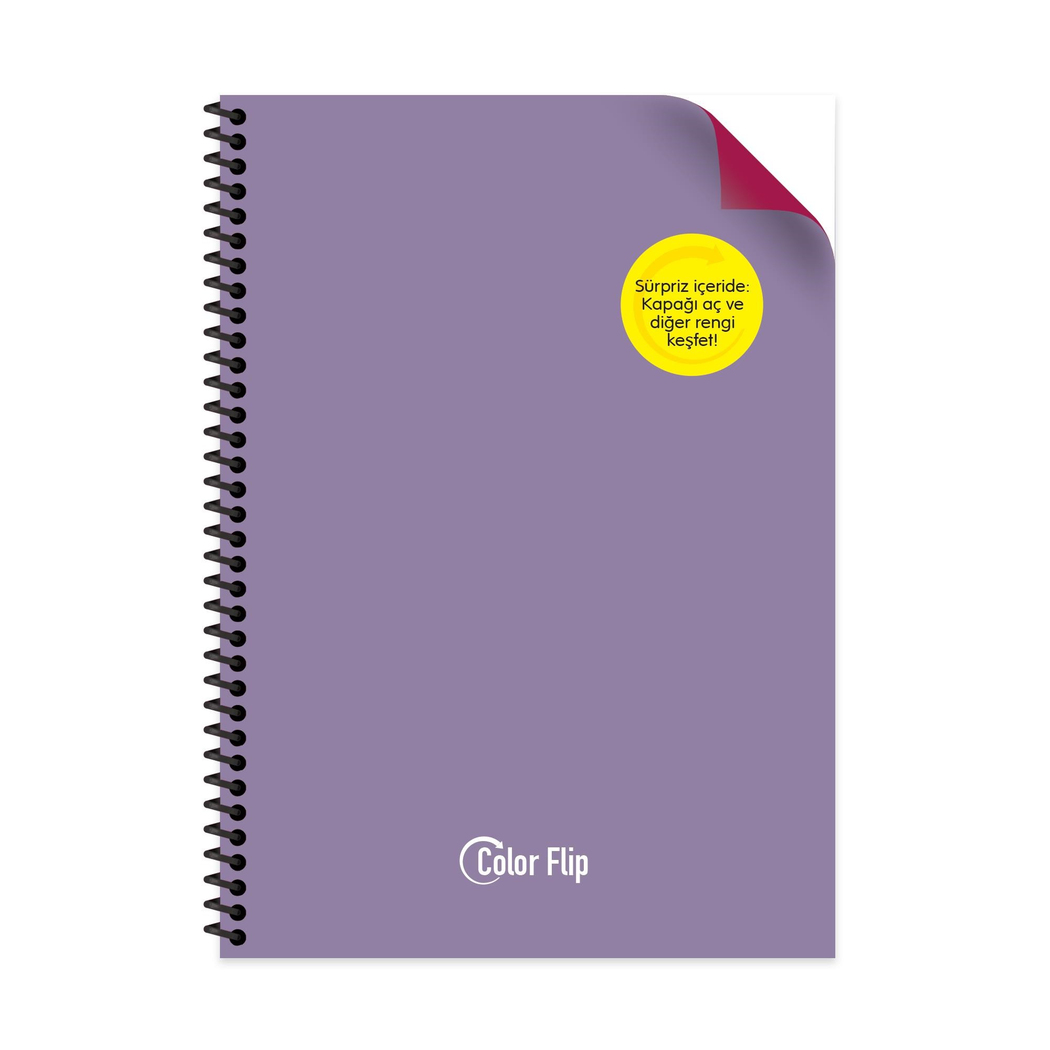 A4 Spiralli PP Kapak Kareli Çift Renkli Defter - Mor