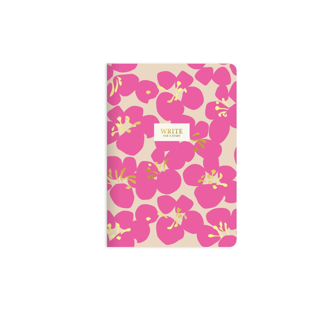 A5 Çizgili Sert Kapak Write For A Start Defter - Pembe Çiçekler