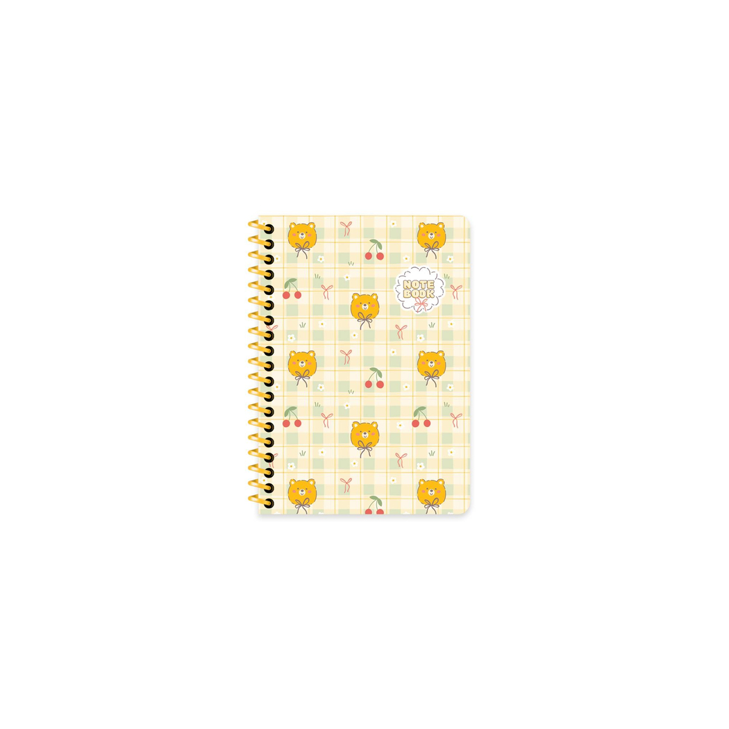 A6 Spiralli Karton Kapak Çizgili Kawaii Defter - Ayıcık