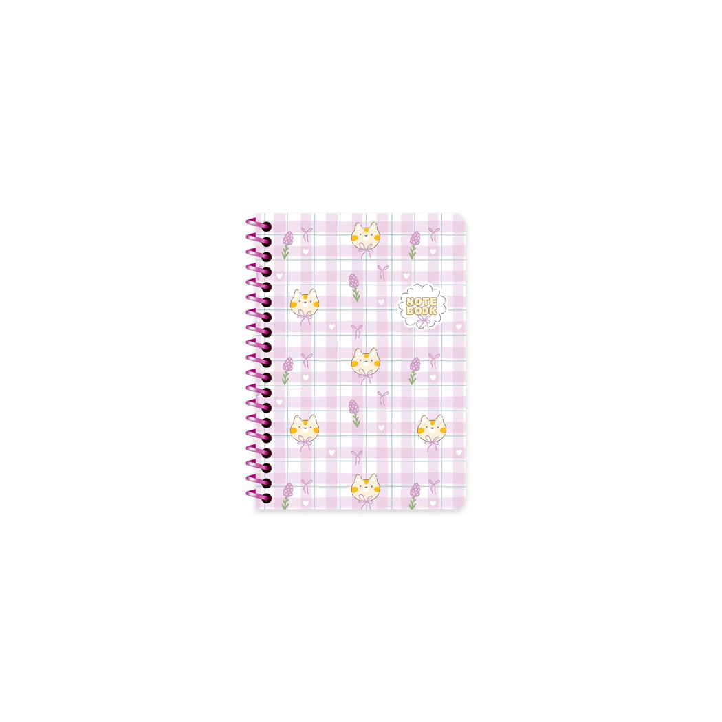 A6 Spiralli Karton Kapak Çizgili Kawaii Defter - Kedi
