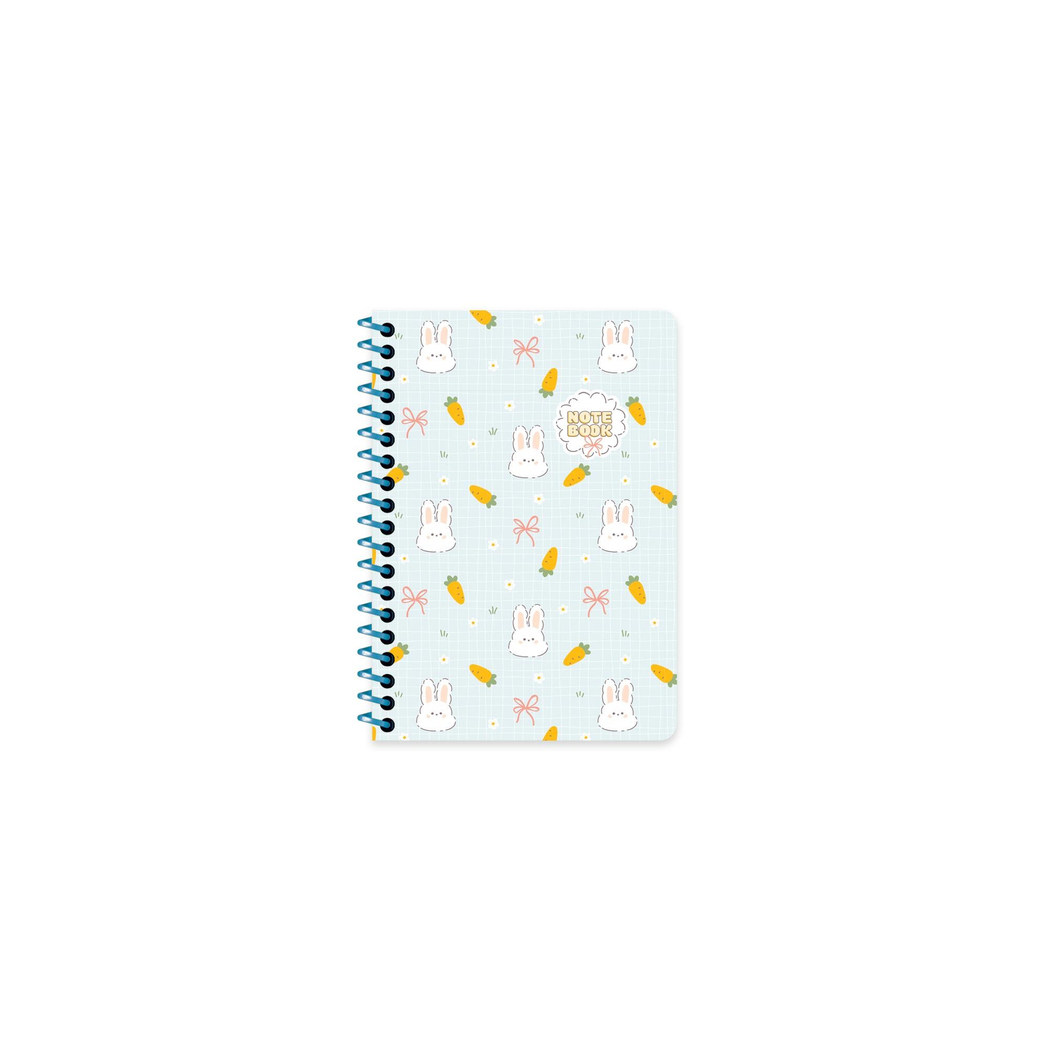 A6 Spiralli Karton Kapak Çizgili Kawaii Defter - Tavşan