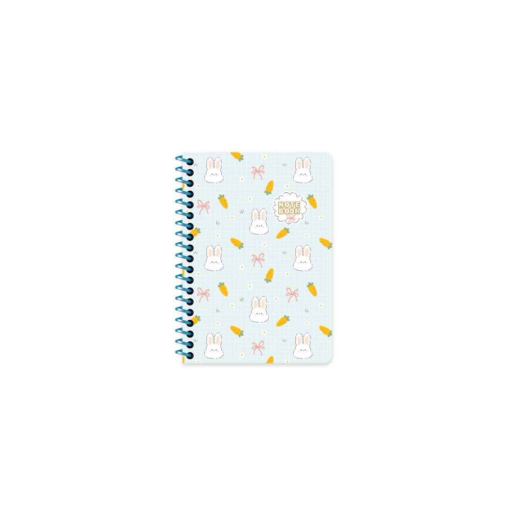 A6 Spiralli Karton Kapak Çizgili Kawaii Defter - Tavşan