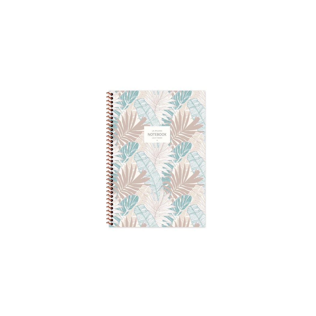 A6 Spiralli Karton Kapak Çizgili La Plume Leaves Defter - Mavi