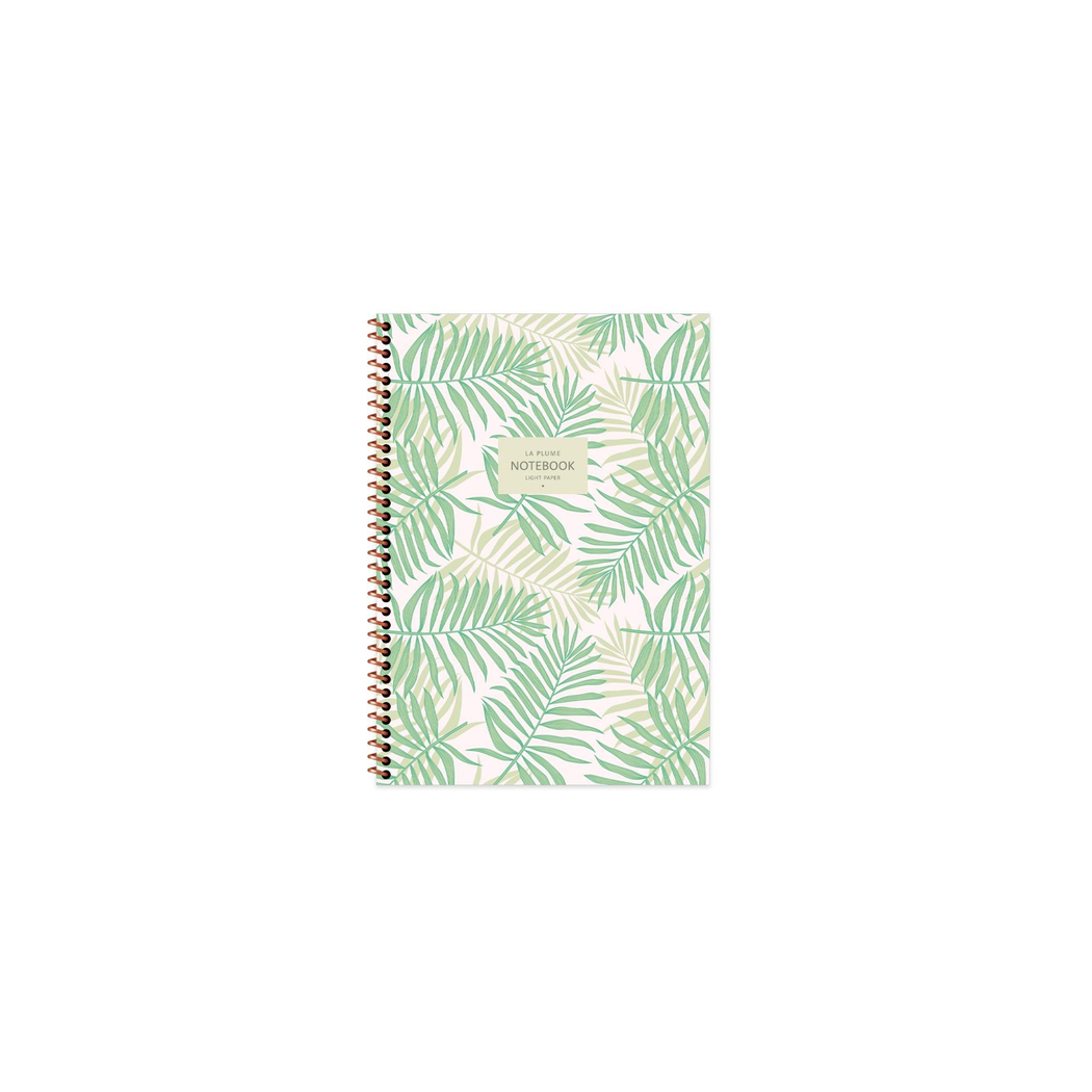 A6 Spiralli Karton Kapak Çizgili La Plume Leaves Defter - Yeşil