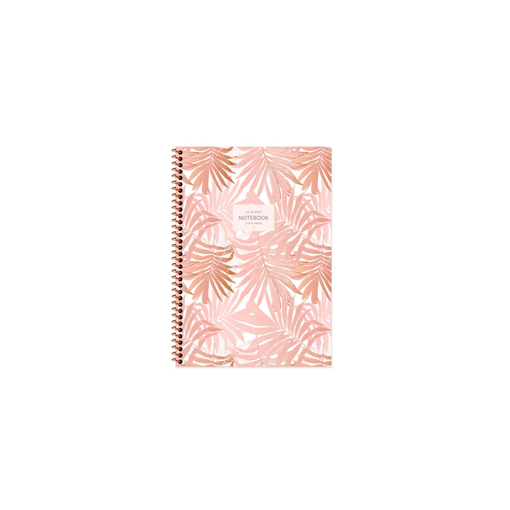 A6 Spiralli Karton Kapak Çizgili La Plume Leaves Defter - Kahve
