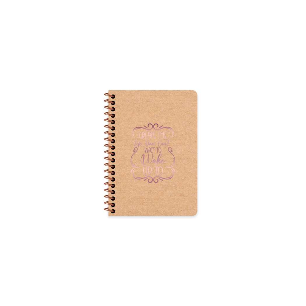 A6 Spiralli Kraft Kapak Çizgili Funky Defter - Wake Up To
