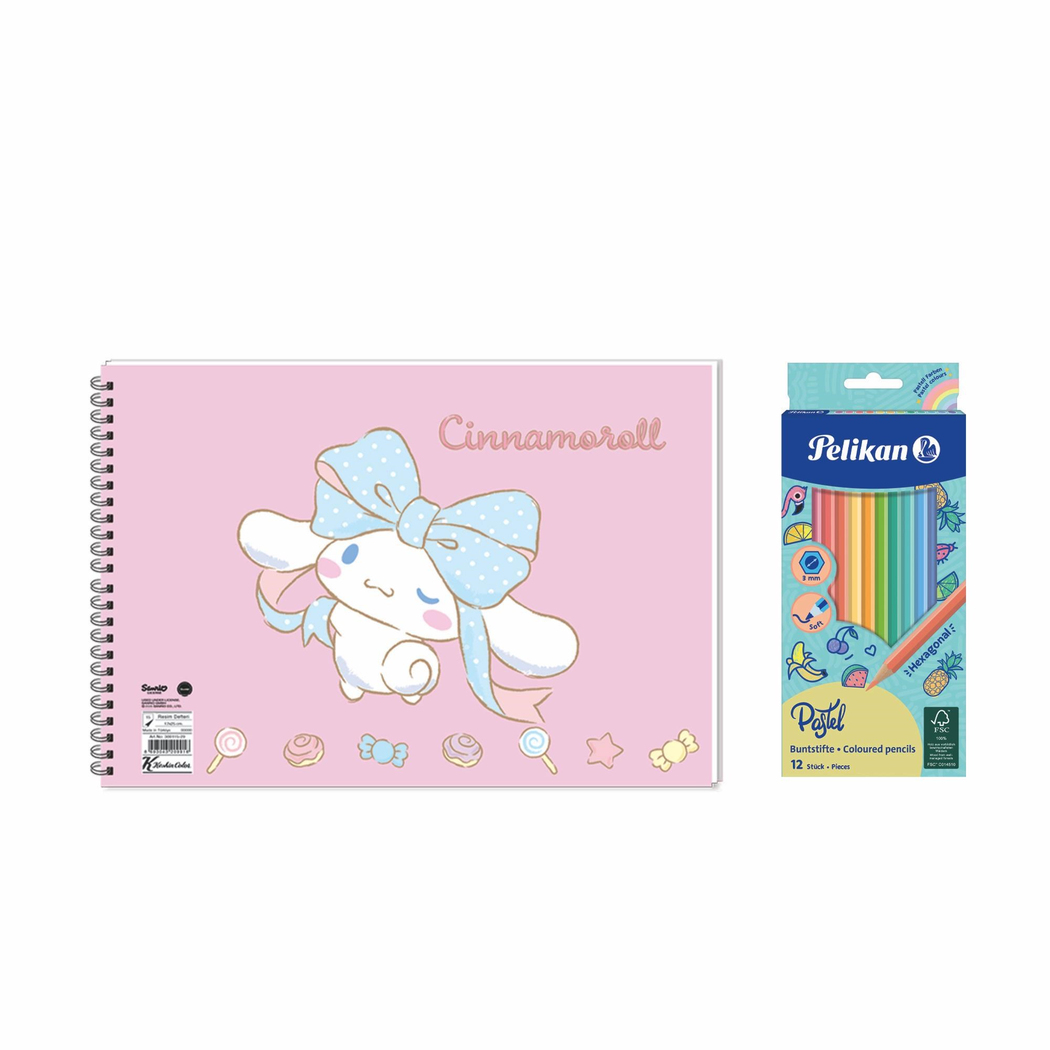 Cinnamoroll 17x25 Spiralli Resim Defteri - Pelikan Pastel Renkler 12'li Kuru Boya 2'li Set 4