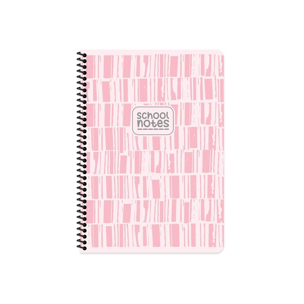 Çizgili Karton Kapak Spiralli Çizgi Defter Pembe 16,5*22,5 80 Yp