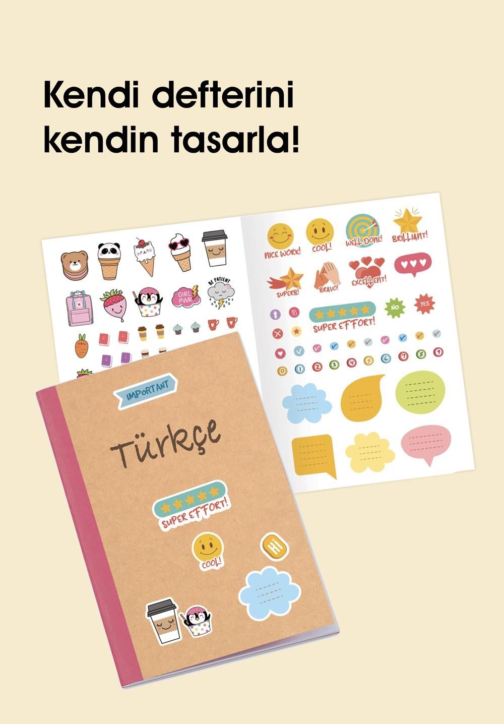 Çizgili Stickerli Kraft Kapak Defter Turuncu 18,5*26 50 Yp.