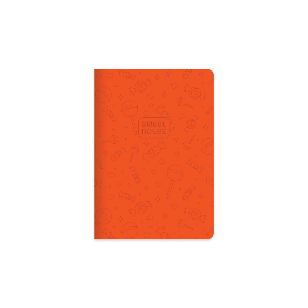 Çizgili  Termo deri ve Sert Kapak  Neon Şeker Defter 14 x 20 CM - Turuncu