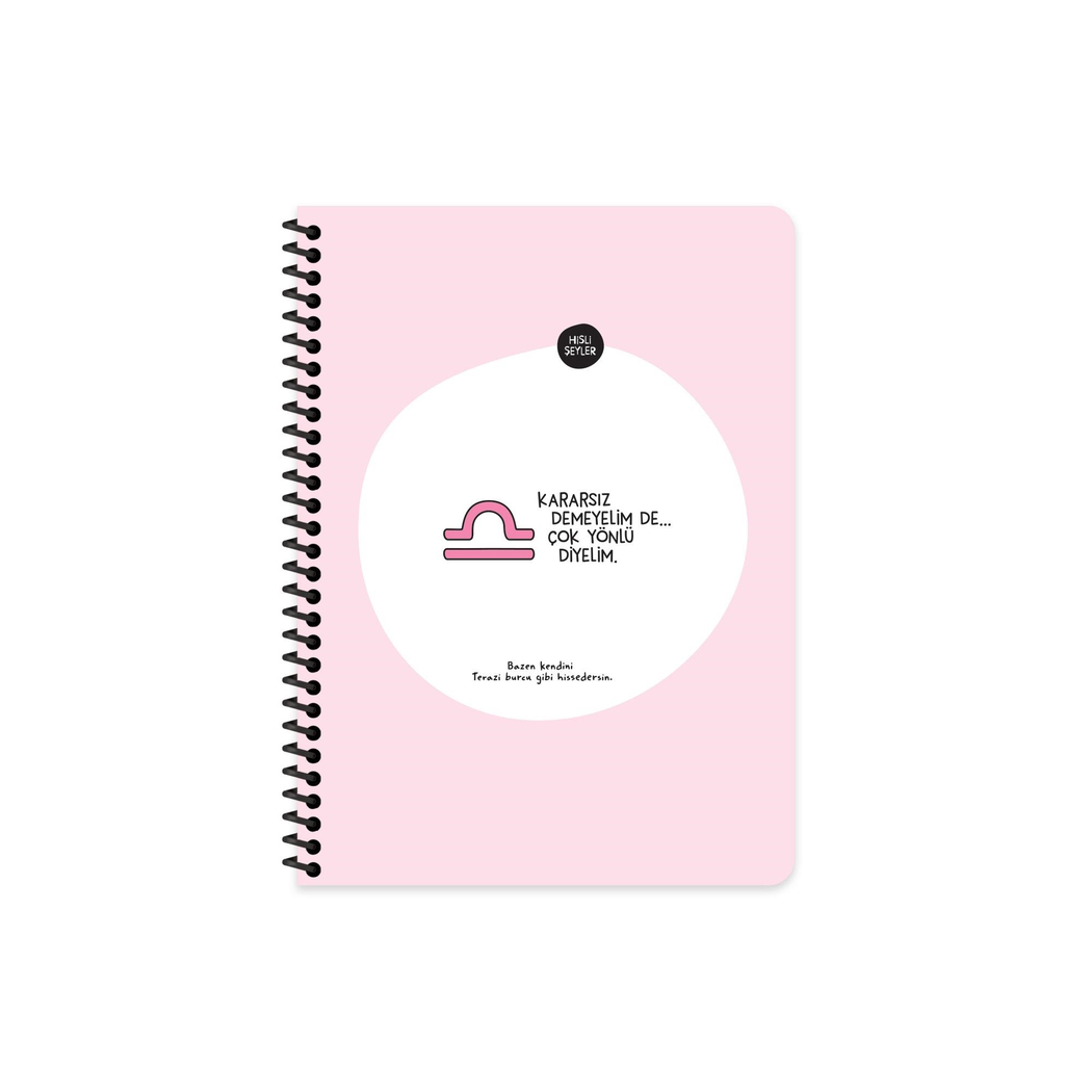 Hisli Şeyler 16,5x22,5 Spiralli Karton Kapak Stickerli Çizgili Burçlar Serisi Defter - Kararsız Demeyelim De Çok Yönlü Diyelim