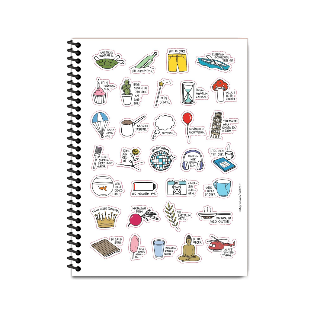 Hisli Şeyler 18,5x25 Spiralli Karton Kapak Kareli Defter - Düzelicez İnşallah Be