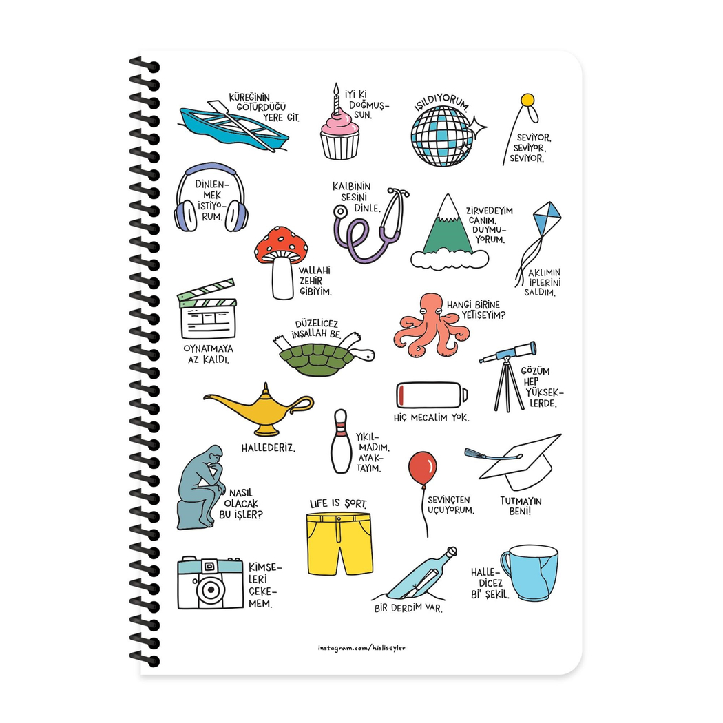 Hisli Şeyler A4 Çizgili Spiralli Stickerli Defter Hallederiz
