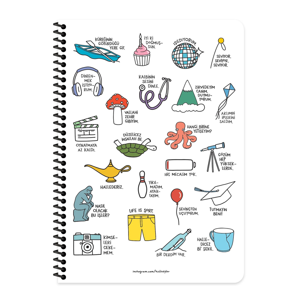 Hisli Şeyler A4 Kareli Spiralli Stickerli Defter Dinlenmek İstiyorum