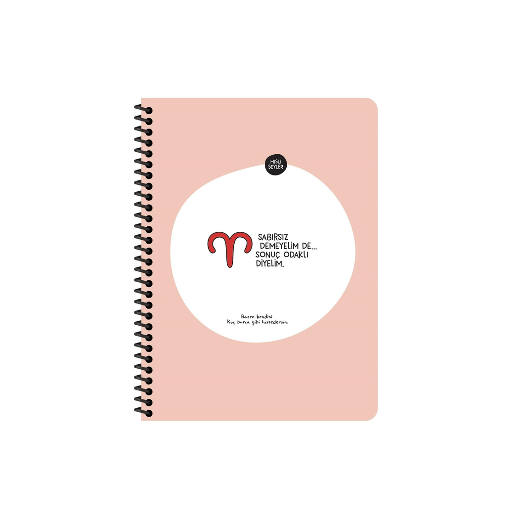 Hisli Şeyler A4 Spiralli Karton Kapak Çizgili Stickerli Burçlar Serisi Defter - Sabırsız Demeyelim De Sonuç Odaklı Diyelim