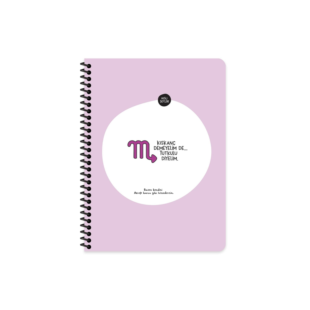 Hisli Şeyler A4 Spiralli Karton Kapak Çizgili Stickerli Burçlar Serisi Defter - Kıskanç Demeyelim De Tutkulu Diyelim