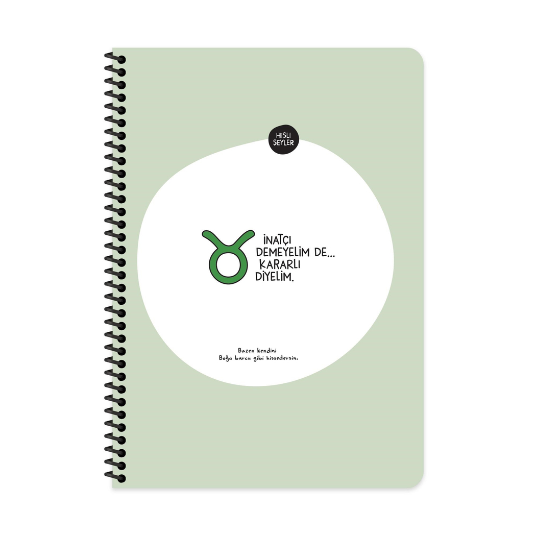 Hisli Şeyler A4 Spiralli Karton Kapak Kareli Stickerli Burçlar Serisi Defter - İnatçı Demeyelim De Kararlı Diyelim