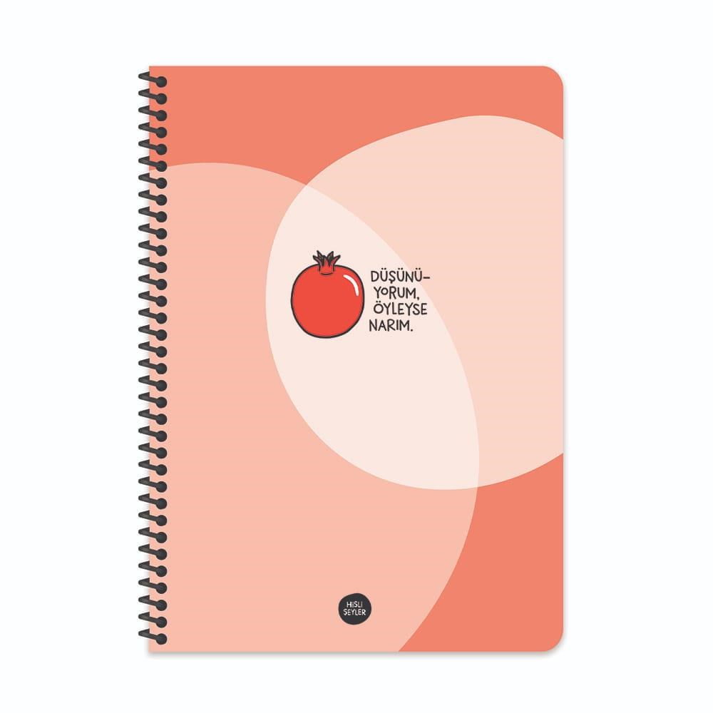 Hisli Şeyler A4 Spiralli Karton Kapak Çizgili Defter - Düşünüyorum Öyleyse Narım