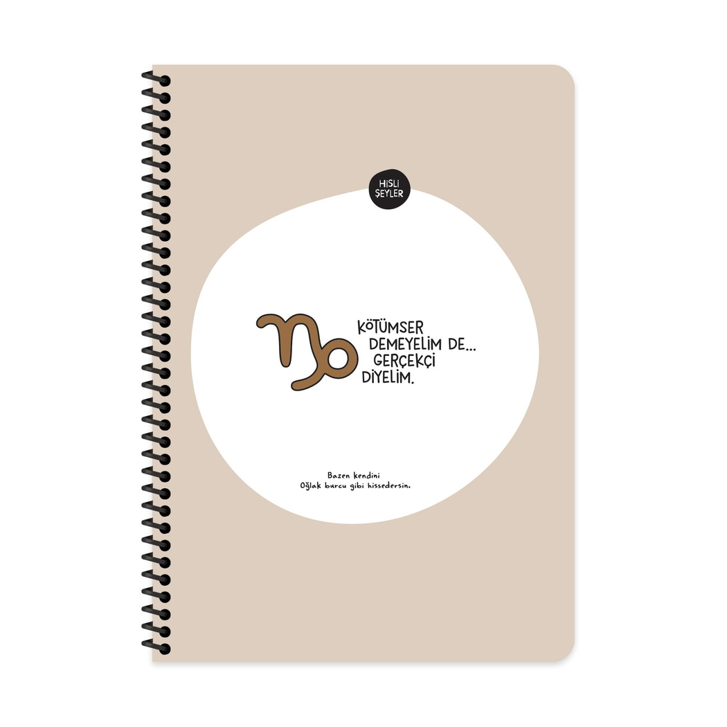 Hisli Şeyler A4 Spiralli Karton Kapak Kareli Stickerli Burçlar Serisi Defter - Kötümser Demeyelim De Gerçekçi Diyelim