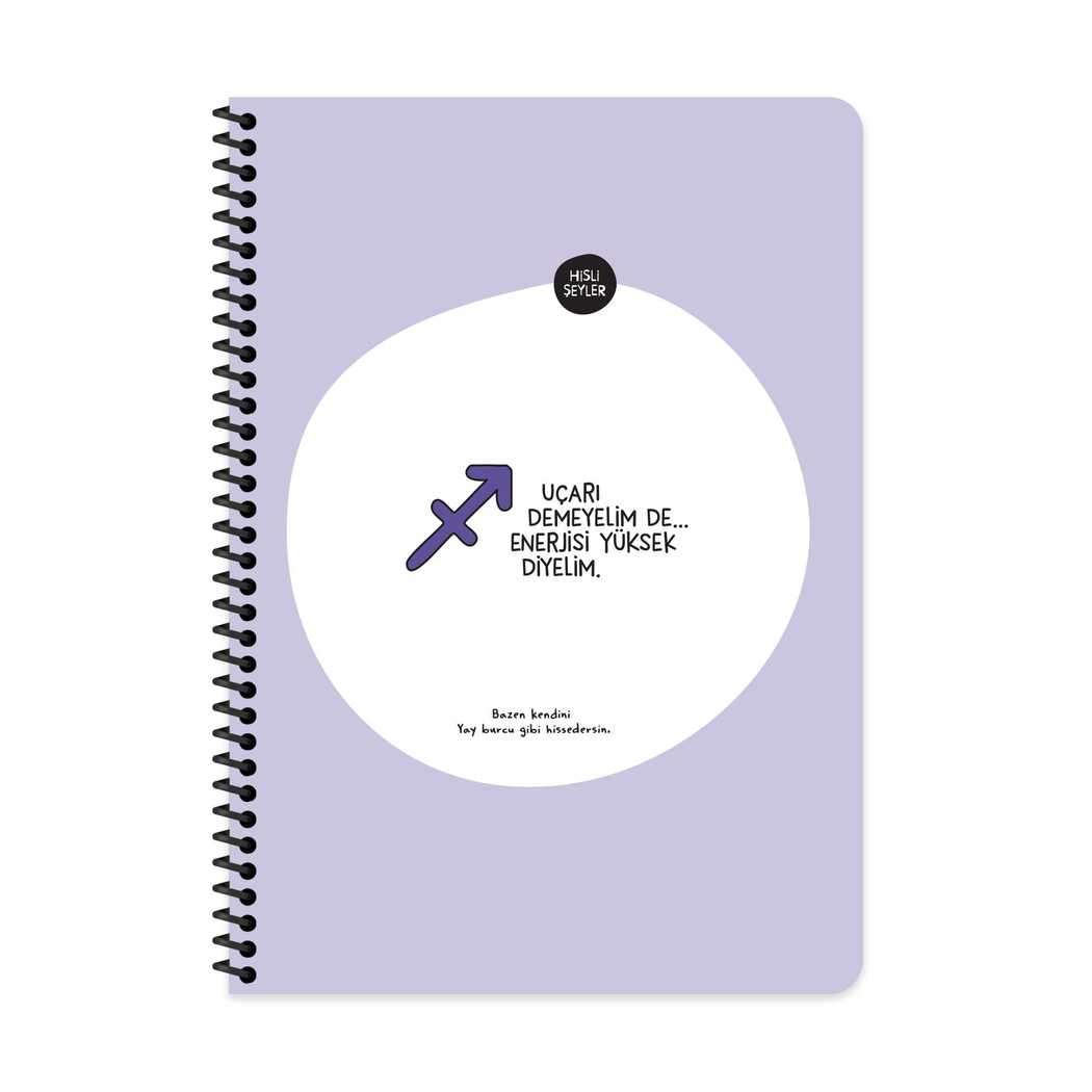 Hisli Şeyler A4 Spiralli Karton Kapak Kareli Stickerli Burçlar Serisi Defter - Uçarı Demeyelim De Enerjisi Yüksek Diyelim