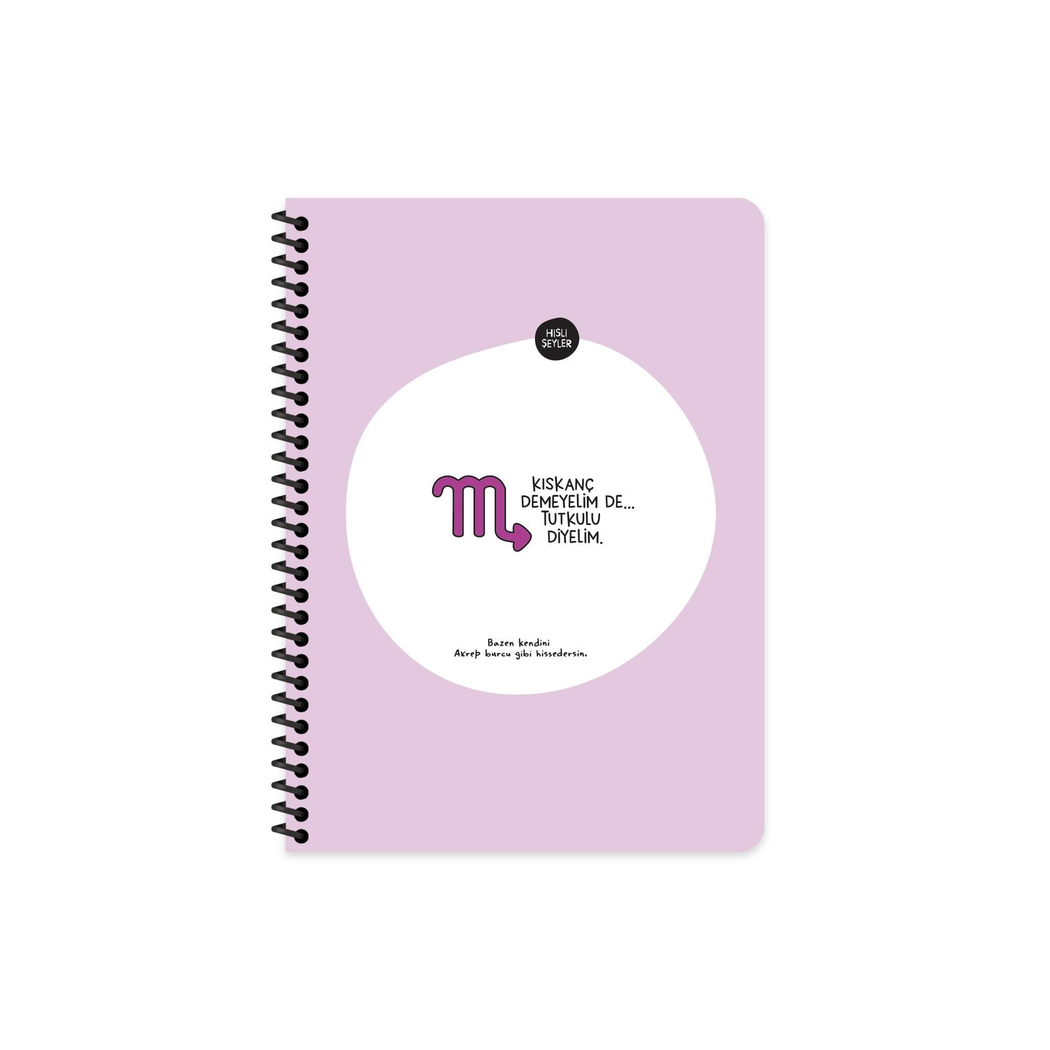 Hisli Şeyler Burçlar Serisi A4 Çizgili Stickerli Defter - Kıskanç Demeyelim De Tutkulu Diyelim