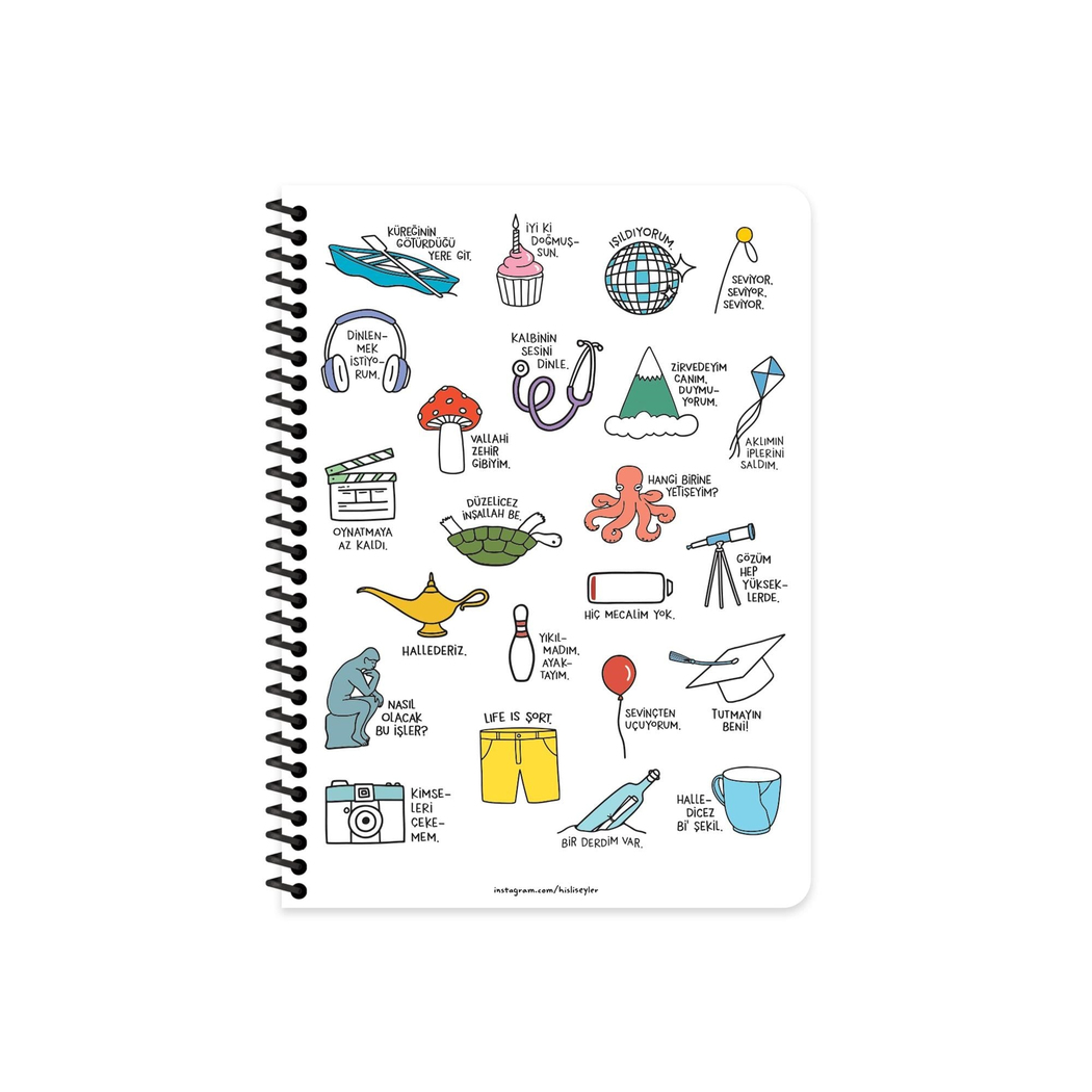 Hisli Şeyler Çizgili Spiralli Stickerli Defter Dinlenmek İstiyorum 16,5x22,5