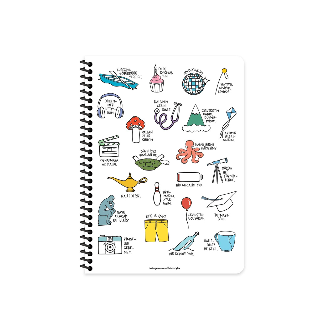Hisli Şeyler Çizgili Spiralli Stickerli Defter Dinlenmek İstiyorum 16,5x22,5