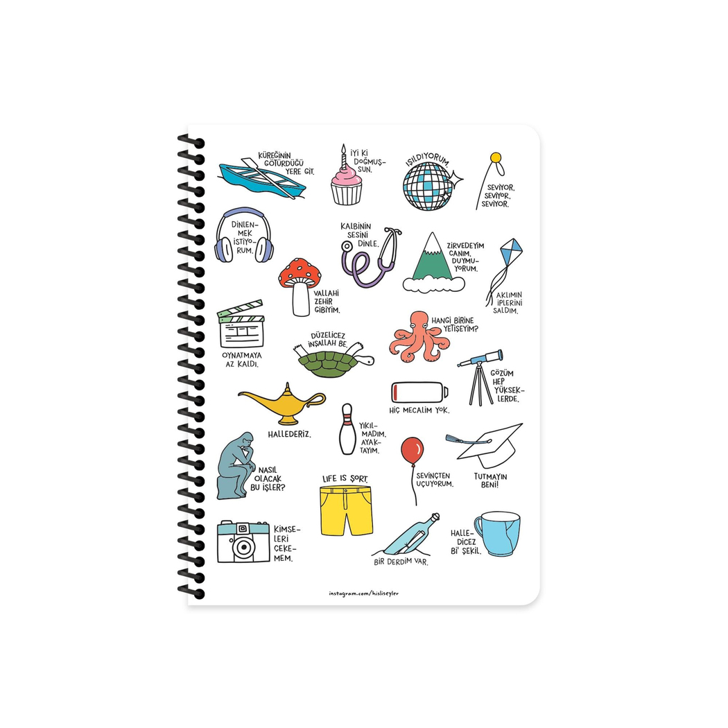 Hisli Şeyler Kareli Spiralli Stickerli Defter Hallederiz 16,5x22,5