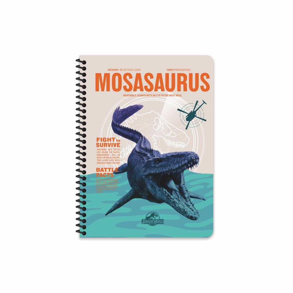 Jurassic World 16,5x22,5 Spiralli Karton Kapak Kareli Defter - Mosasarius