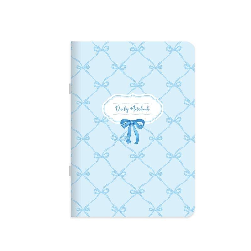 Kareli Kuşe Kapak Kurdele Stickerli Defter 18,5 x 26 CM -  Mavi Kurdele