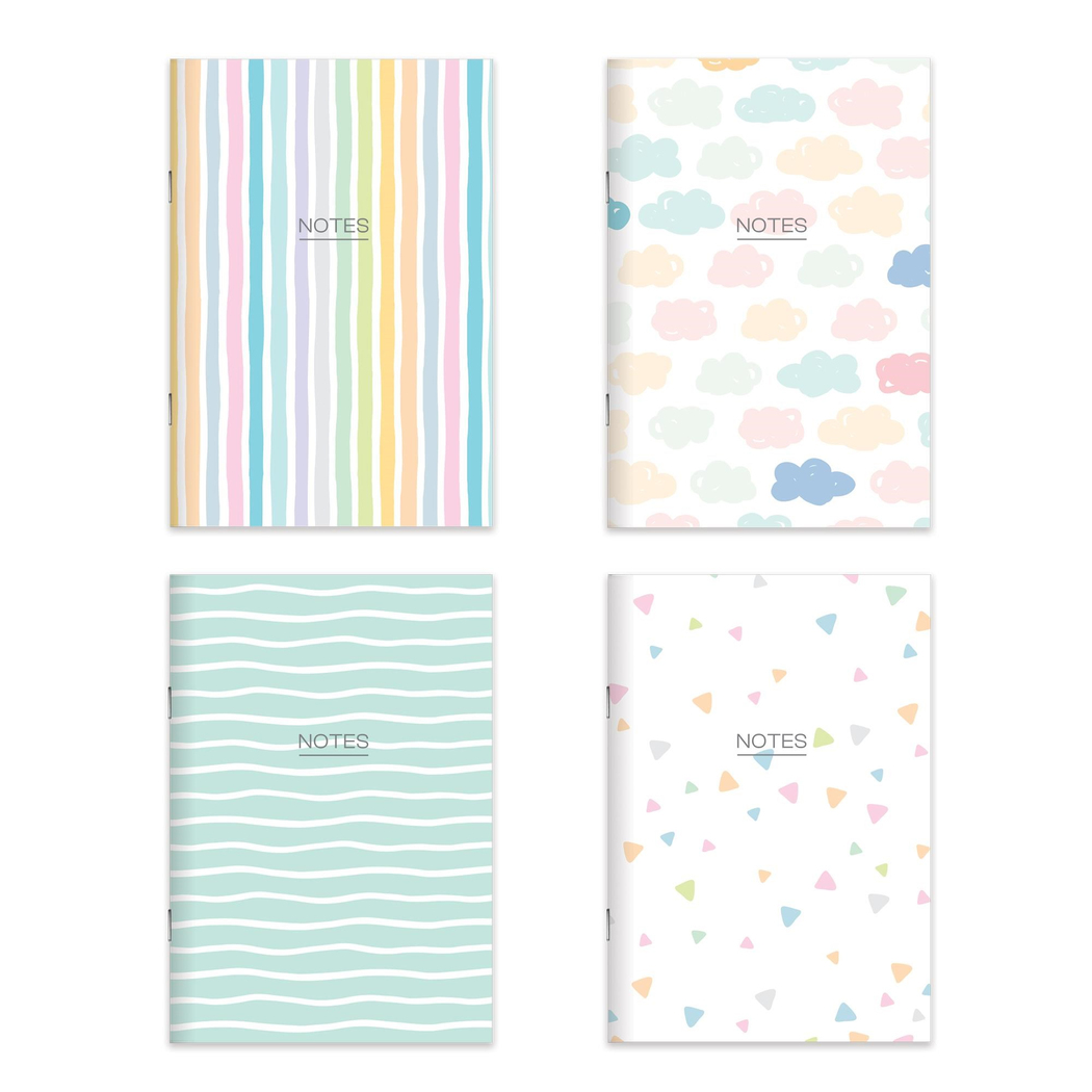 Karton Kapak Hafif Kağıt Defter 4'Lü Set-Deniz (2Çizgili+2Düz) 14*20 24 Yp.