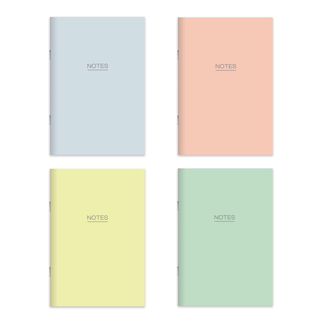 Karton Kapak Hafif Kağıt Defter 4'Lü Set-Pastel (2Çizgili + 2Düz) 14*20 24 Yp.